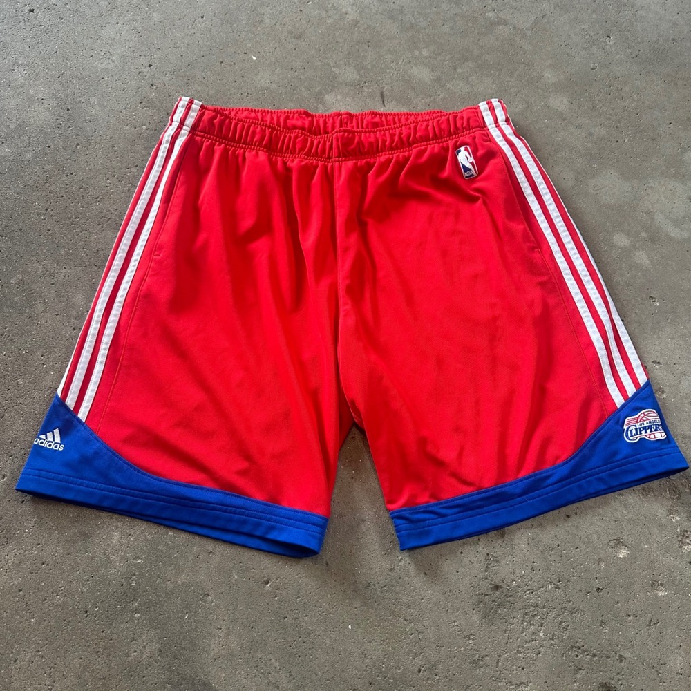Y2K Adidas Basketball Shorts Mens 2XL +2 Red LA Clippers NBA Baggy 3‎ Stripe